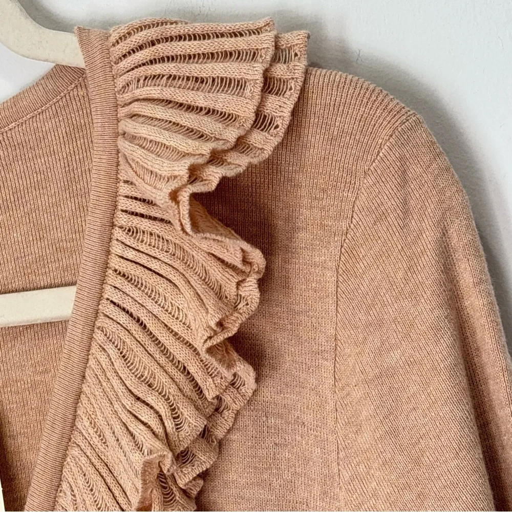 Talbots Ruffle Sweater Cardigan Size XL NEW Neutral Preppy E85 - Picture 2 of 16